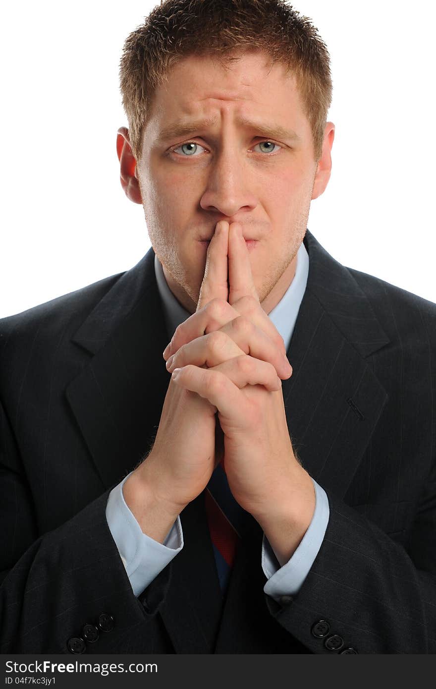 Young Businessman worrying isolated on a white background