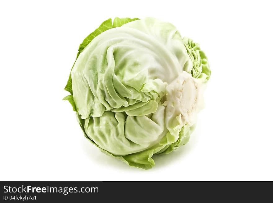 Raw cabbage on white background