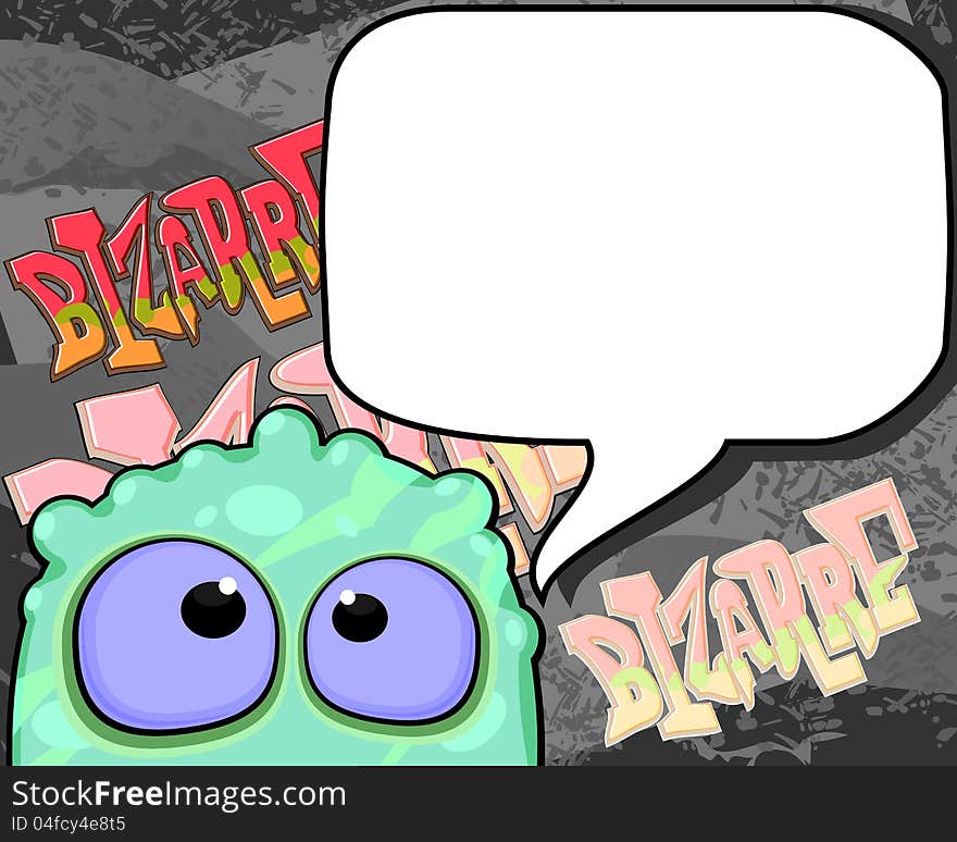 Green monster with blue eyes and blank speech bubble. Green monster with blue eyes and blank speech bubble