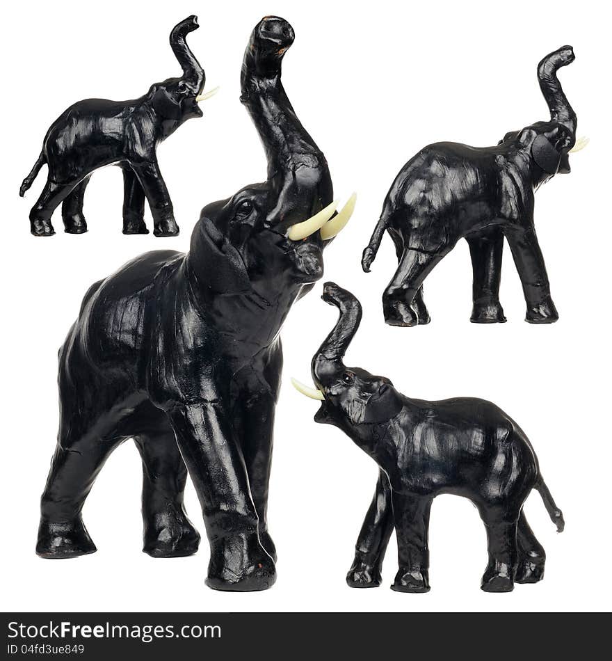 Set Of Black Leather Elephant Figurines