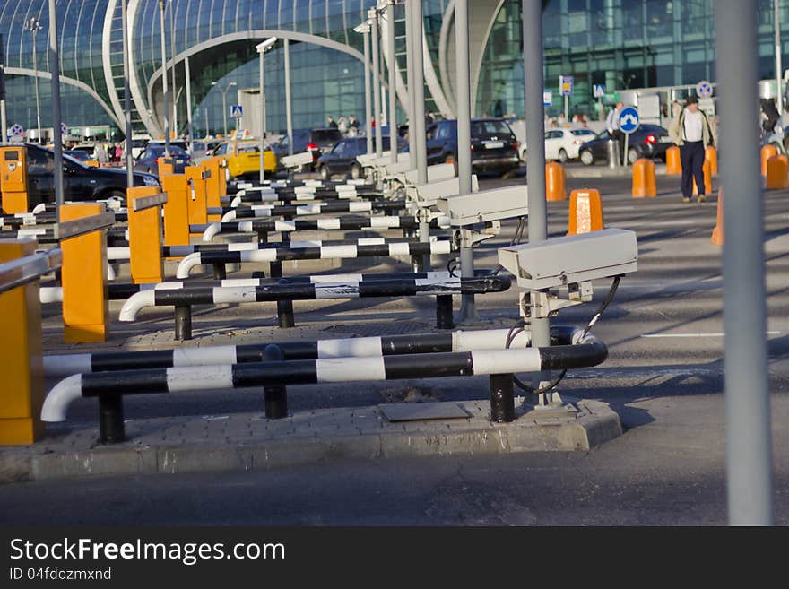 Check point at the big airport in the summer