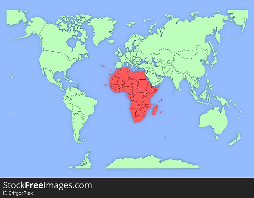 Three-dimensional map of Africa isolated. 3d