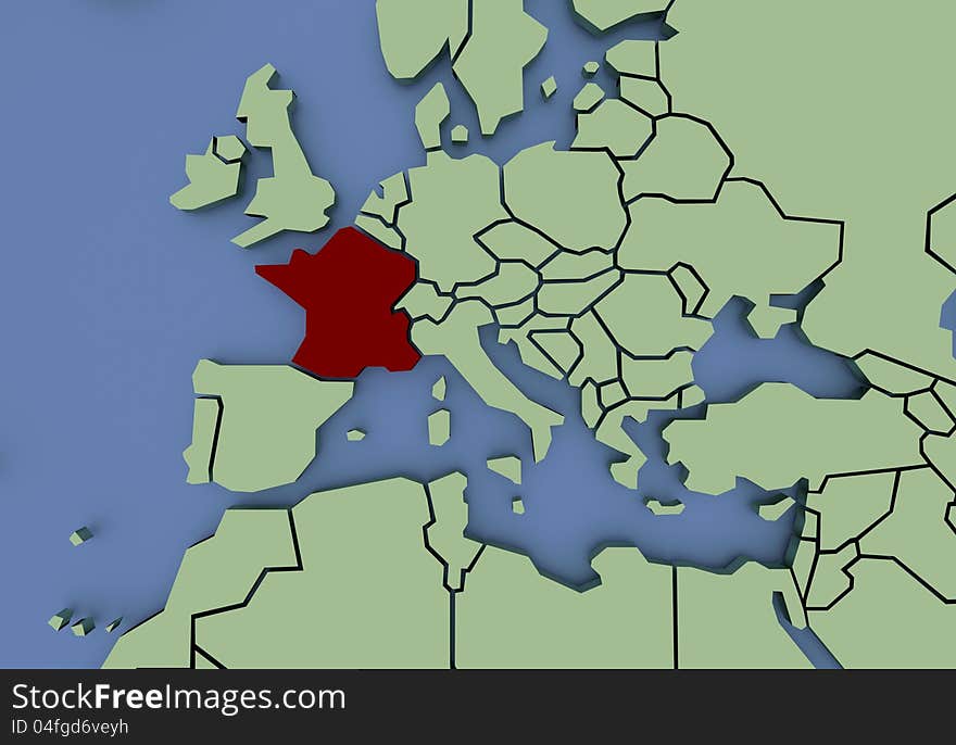 Three-dimensional Map Of France . 3d