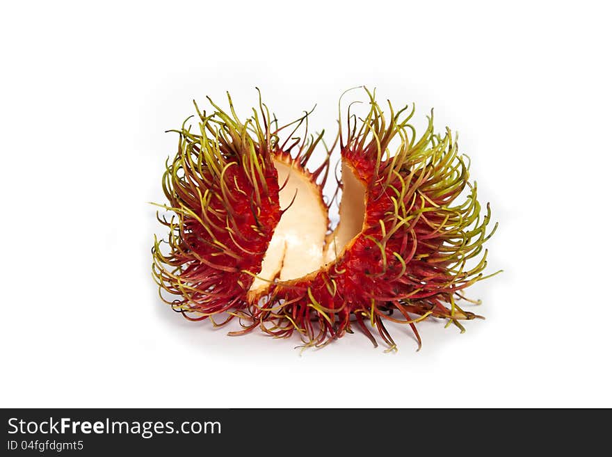 Shell of Rambutan fruit isolated on white background