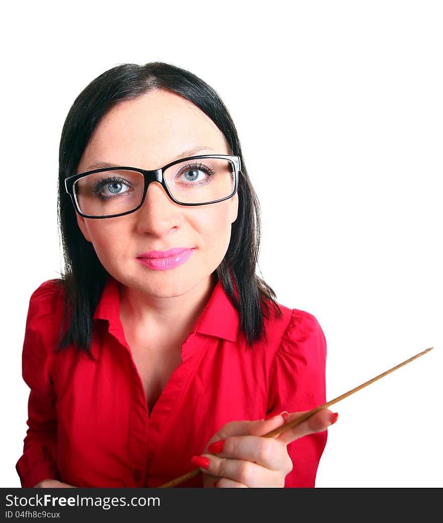 A Girl With A Pointer Isolated  Background