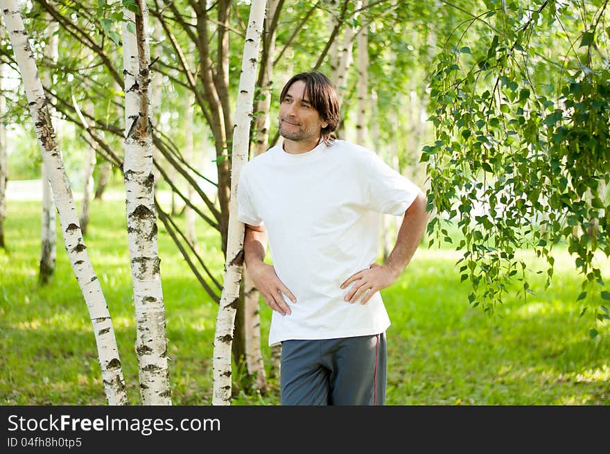 Middle aged man in park