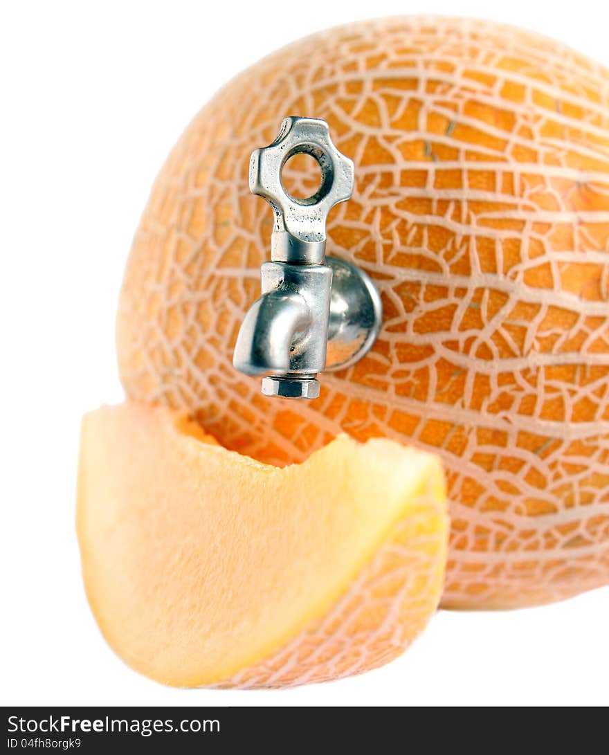 Fresh melon with a tap