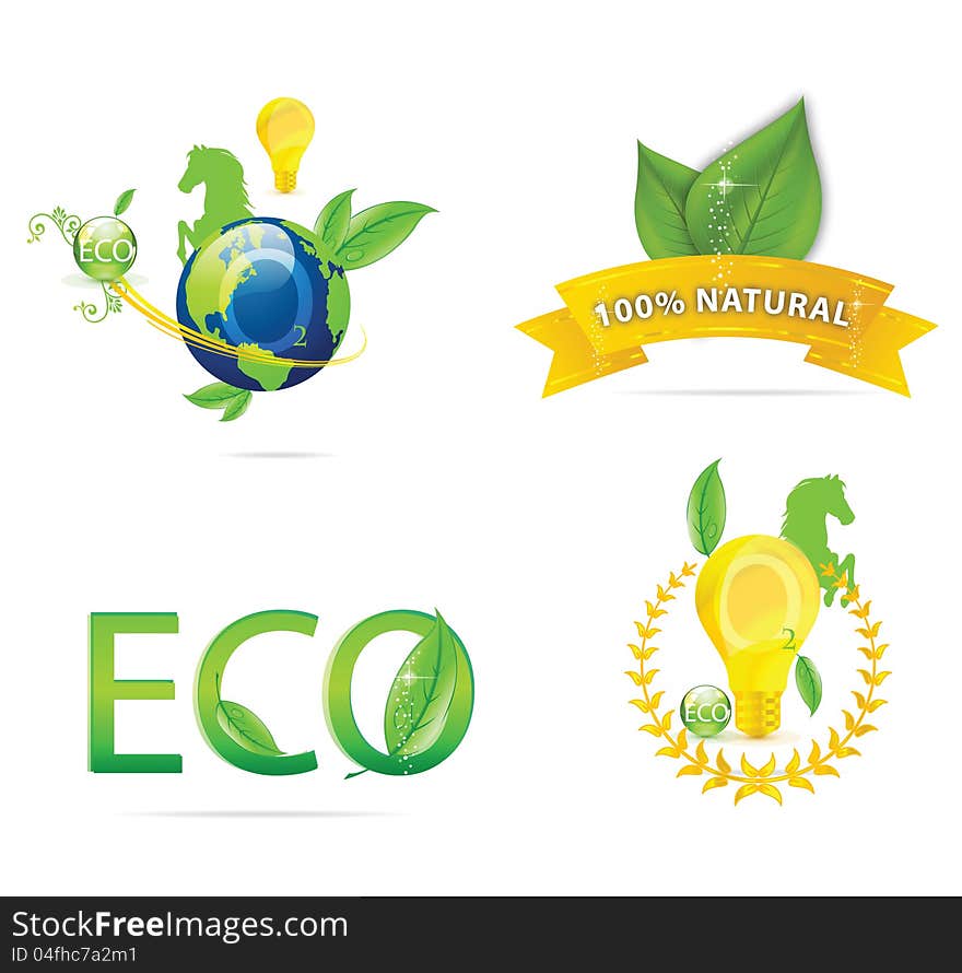 Nature earth eco sign set green color isolated