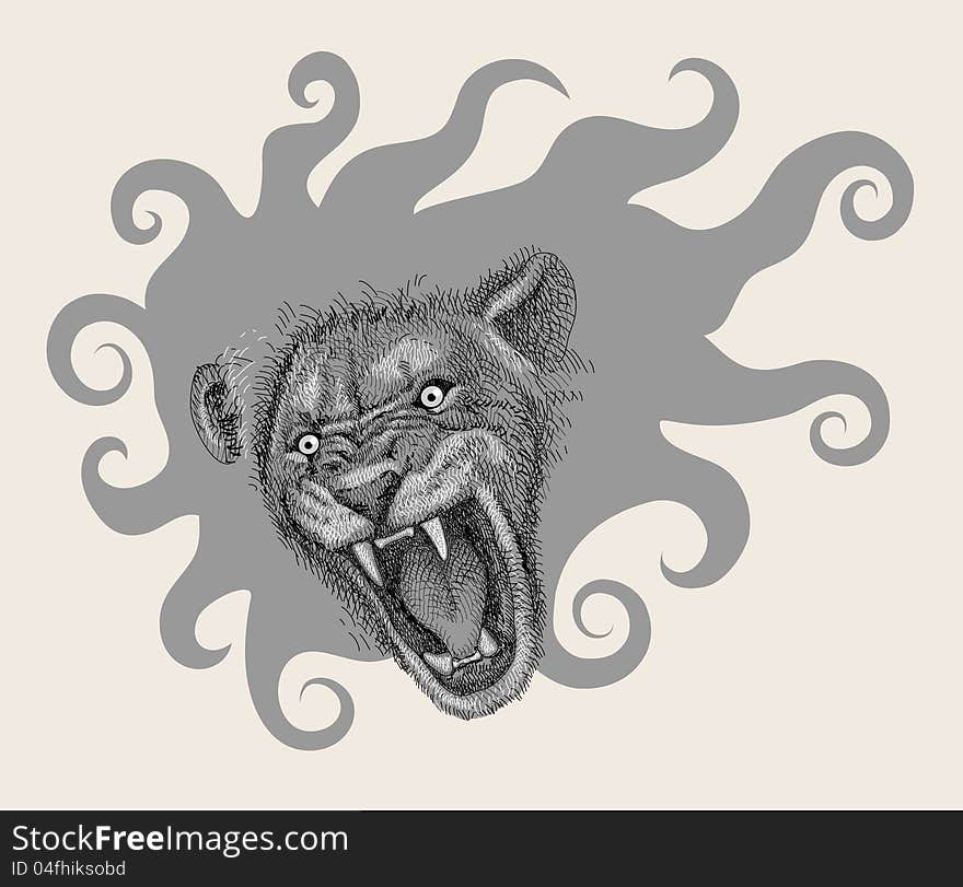 Lion head drawing decorative