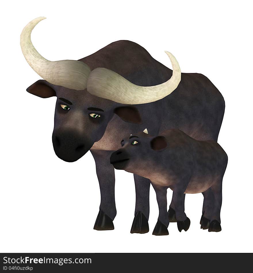 Illustration of a happy buffalo family isolated on a white background