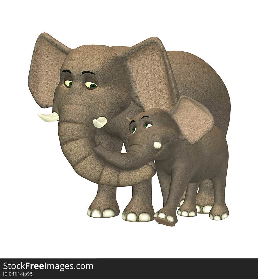 Illustration of a happy elephant family isolated on a white background