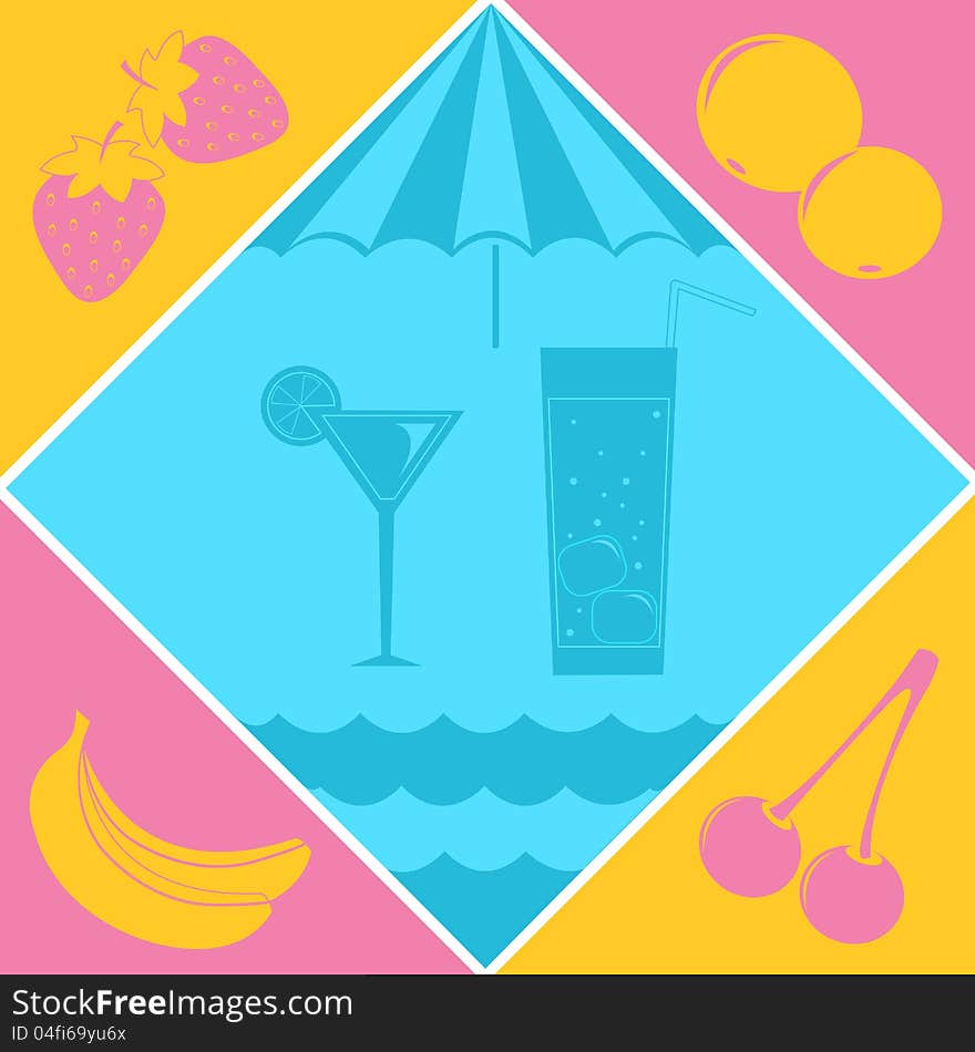 Illustrated cocktails on the beach abstract background. Illustrated cocktails on the beach abstract background