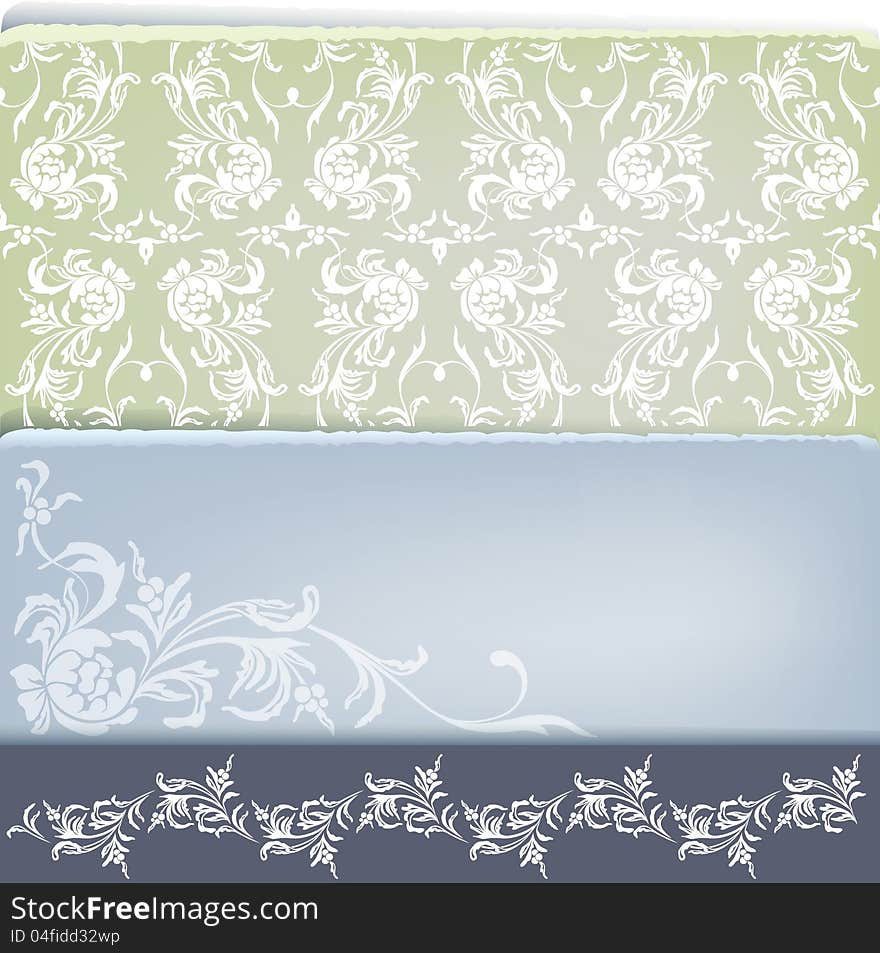 Set with corner, seamless and border
 floral vintage design set for web and  graphic design and scrapbooking. colored corner on aged paper; all piece are separated and grouped. Set with corner, seamless and border
 floral vintage design set for web and  graphic design and scrapbooking. colored corner on aged paper; all piece are separated and grouped