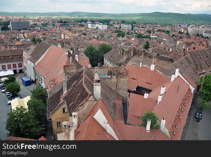 Aerial view of the center of Sibiu - Romania. Aerial view of the center of Sibiu - Romania