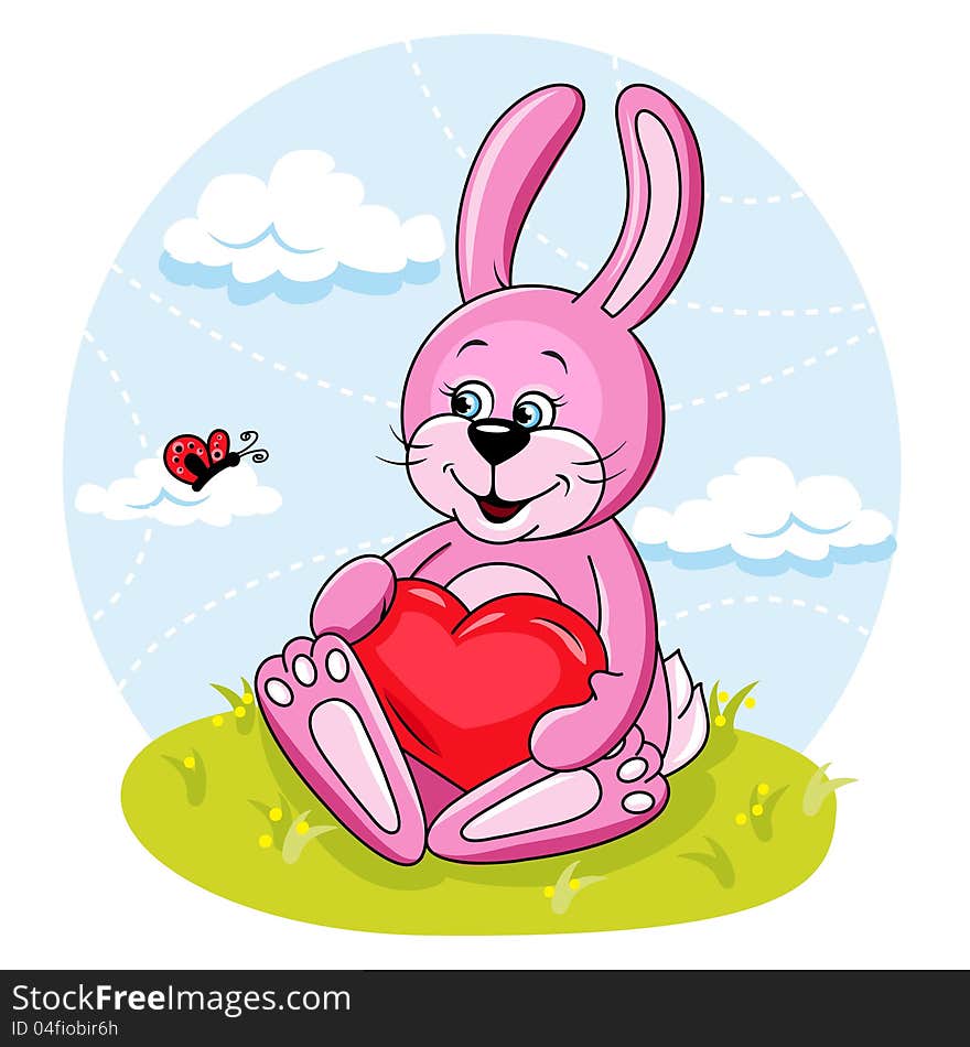 Cute cartoon vector illustration of Bunny with heart.