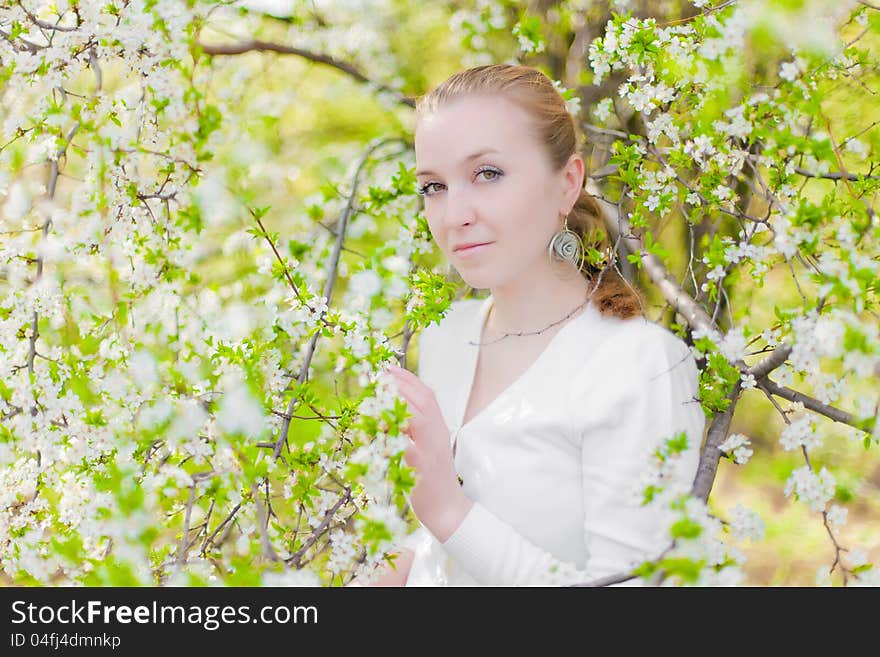 Spring blooming and girl