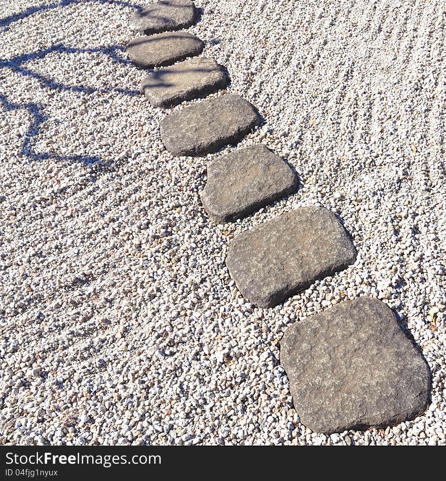 Scenic stone pathway in Japanese stone garden