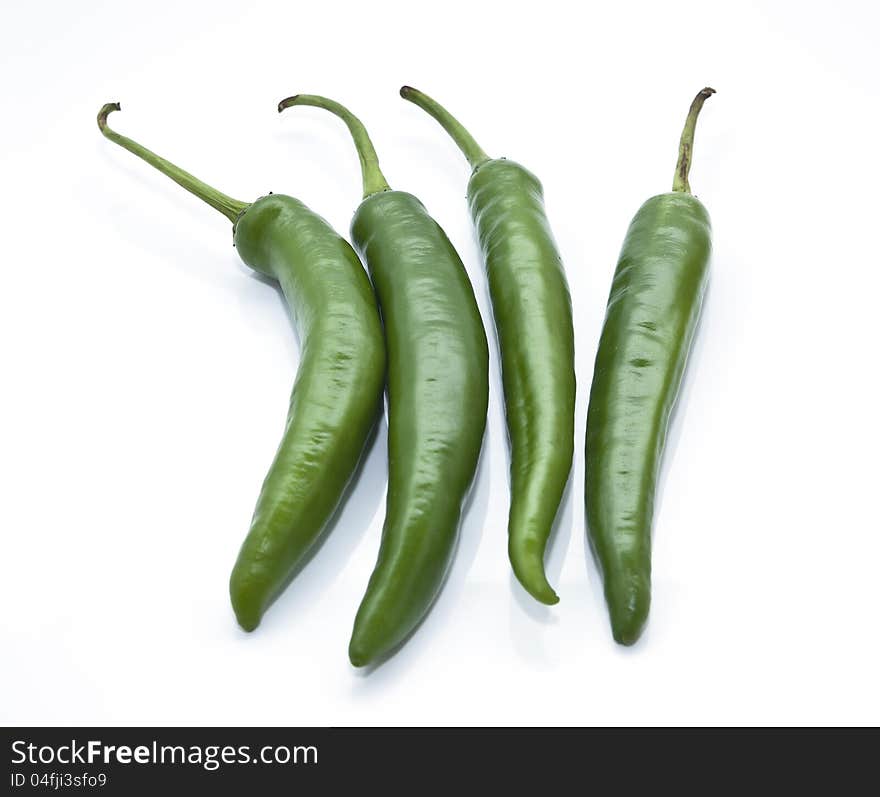 Green dark green thai chilli on white background. Green dark green thai chilli on white background