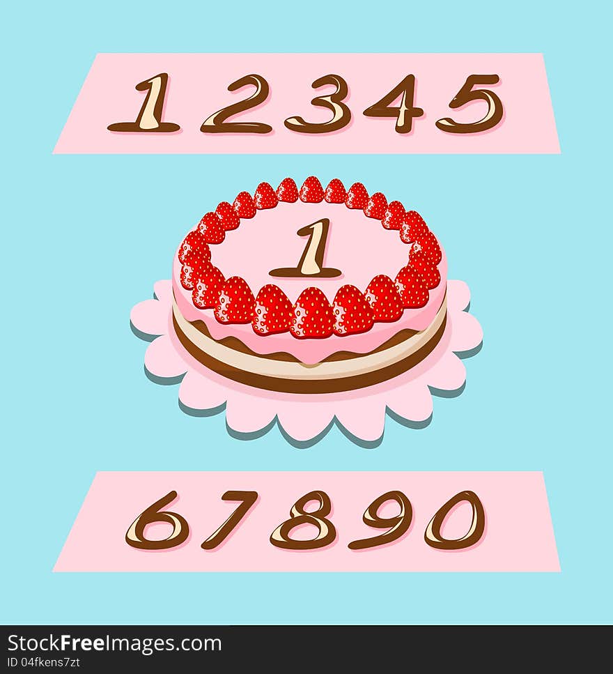 Birthday cake with strawberries, numbers can be replaced