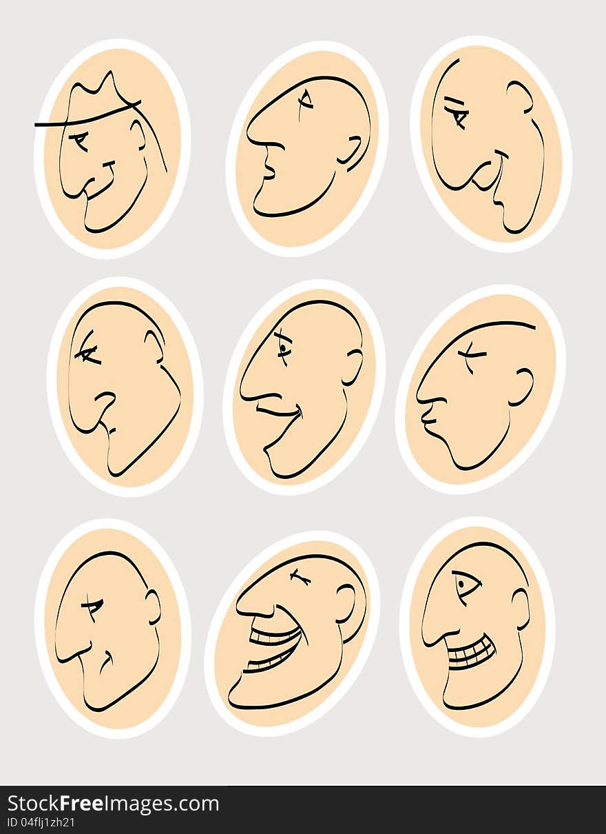 Emotions. set of nine vector sketches illustrating various human emotions