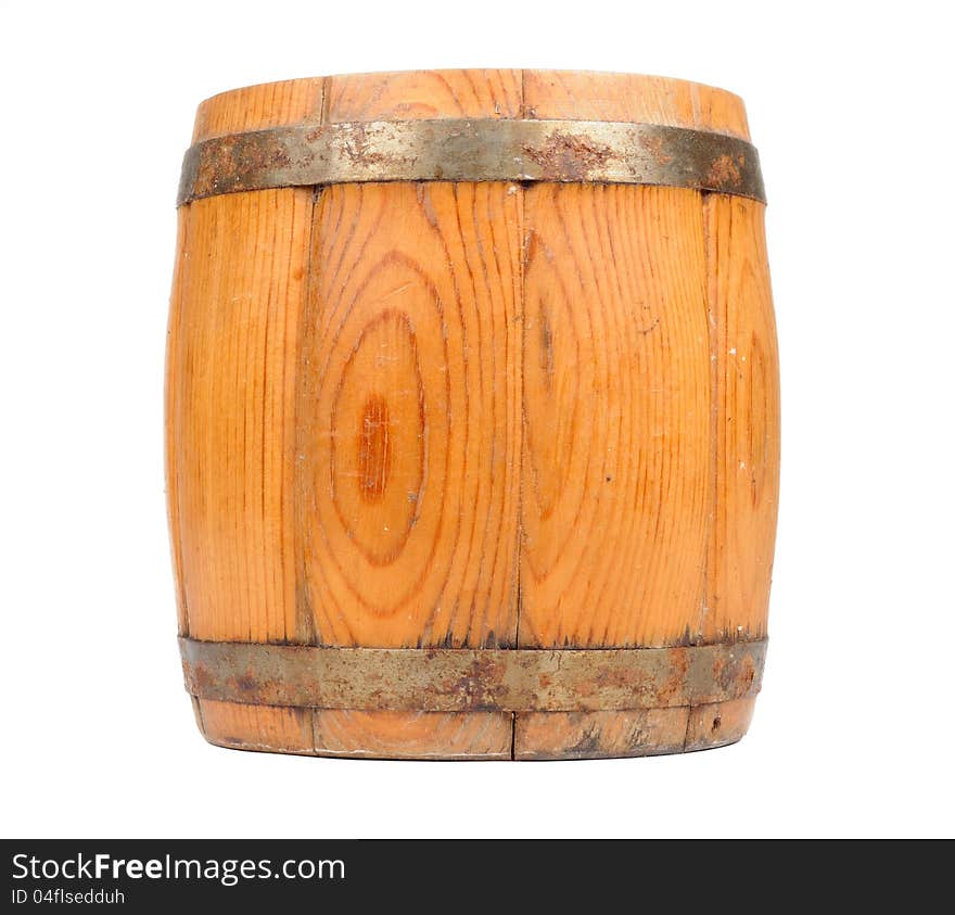 An old wooden barrel isolated on a white background