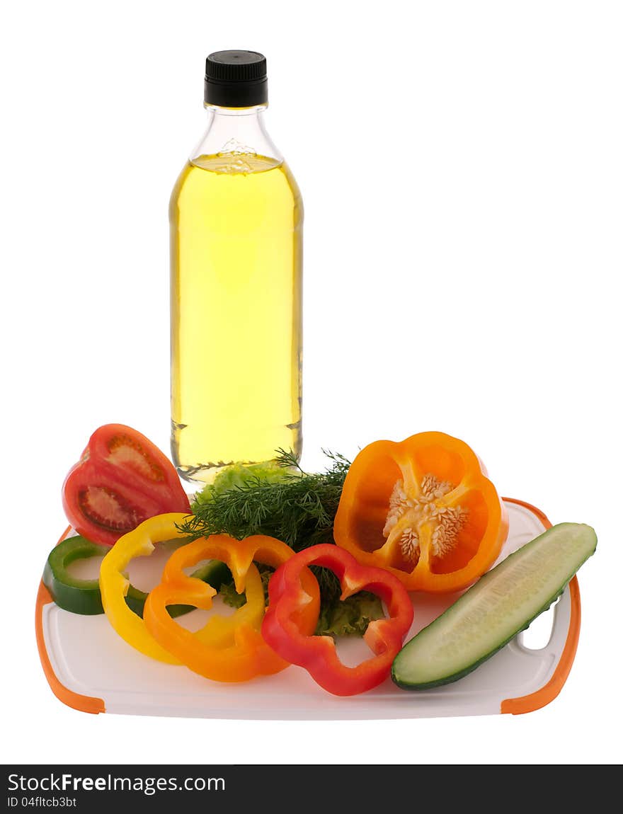 Sliced vegetables and olive oil