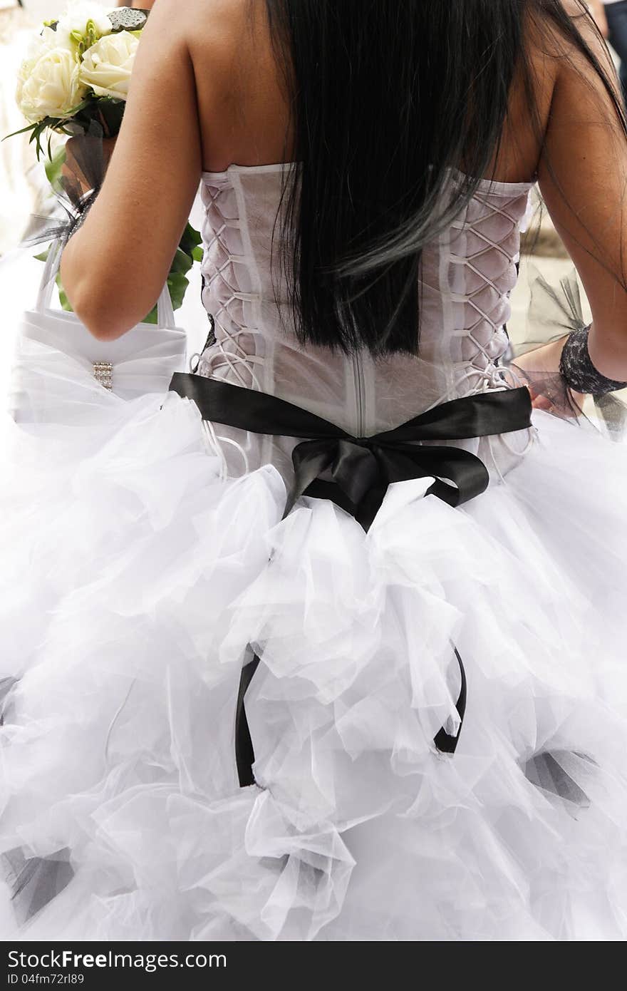 Image of  white and black  wedding dress