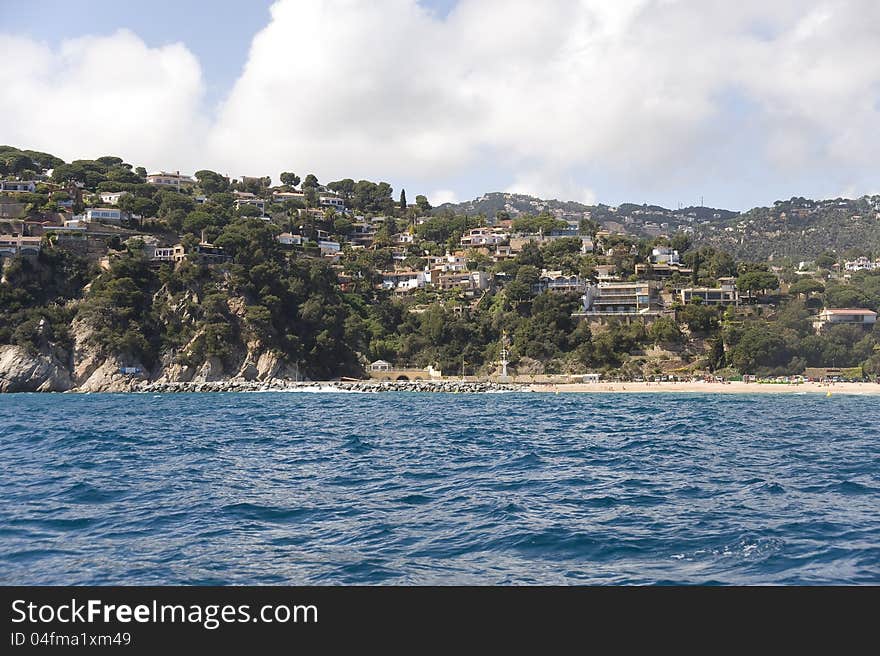 Spain. Costa Brava. Houses on the rocky coast.