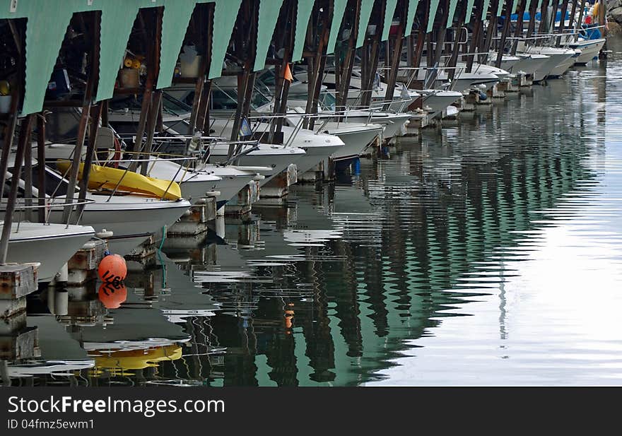 Covered boat docks at a marina. Covered boat docks at a marina