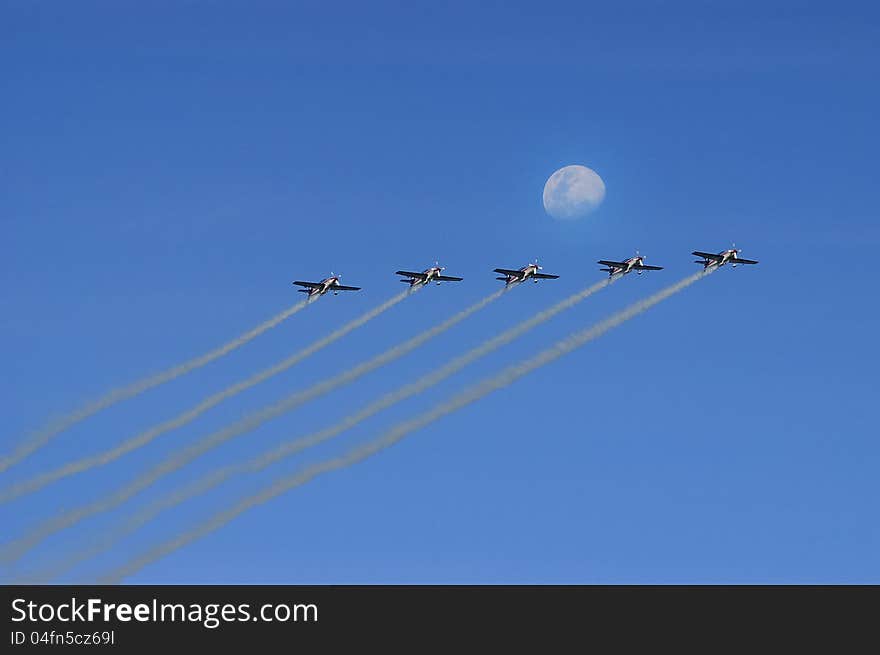 Presentation of Hawks aerobatic squadron of the Air Force of Chile, during a festival air. Presentation of Hawks aerobatic squadron of the Air Force of Chile, during a festival air