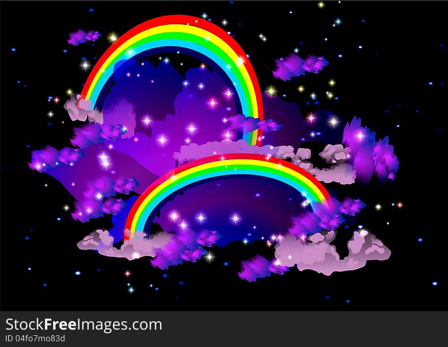 Two rainbows in the night sky