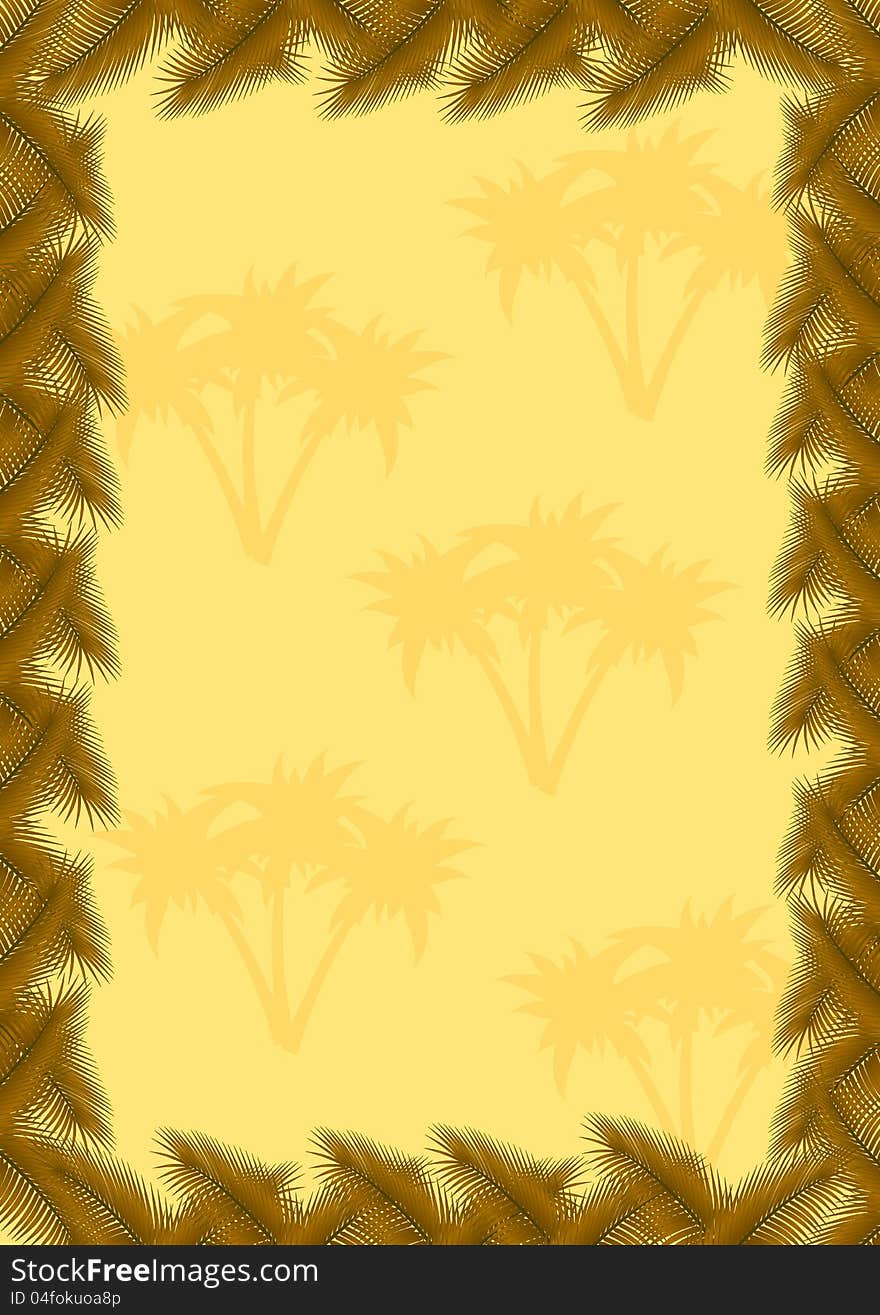 Frame of the dried palm leaves with background of palm silhouettes. Vector illustration on EPS 8. Frame of the dried palm leaves with background of palm silhouettes. Vector illustration on EPS 8