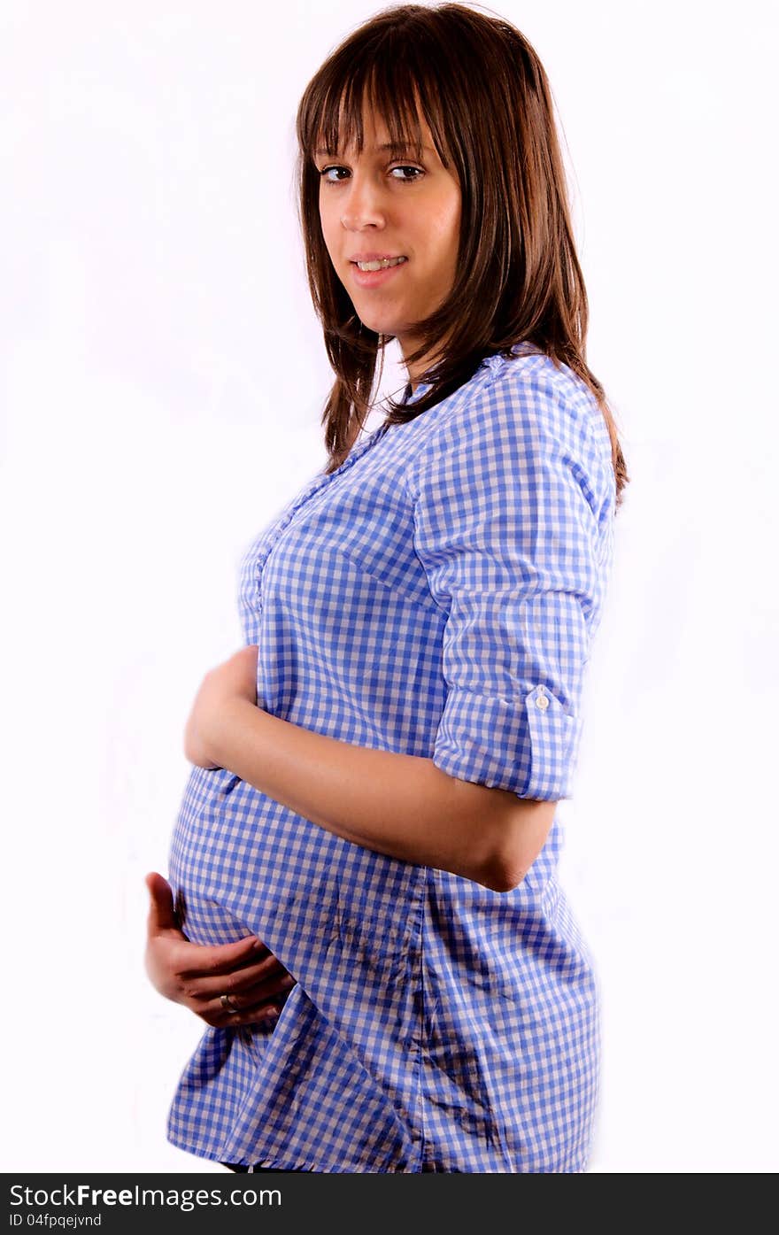 Pregnant woman holding her stomach