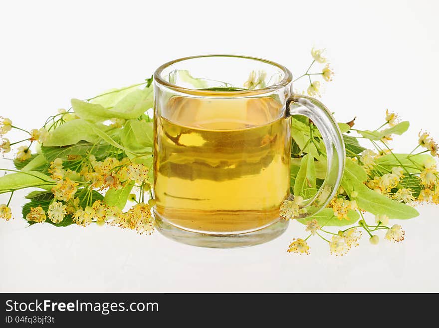 Cup of tea with fresh linden-tree flowers. Cup of tea with fresh linden-tree flowers