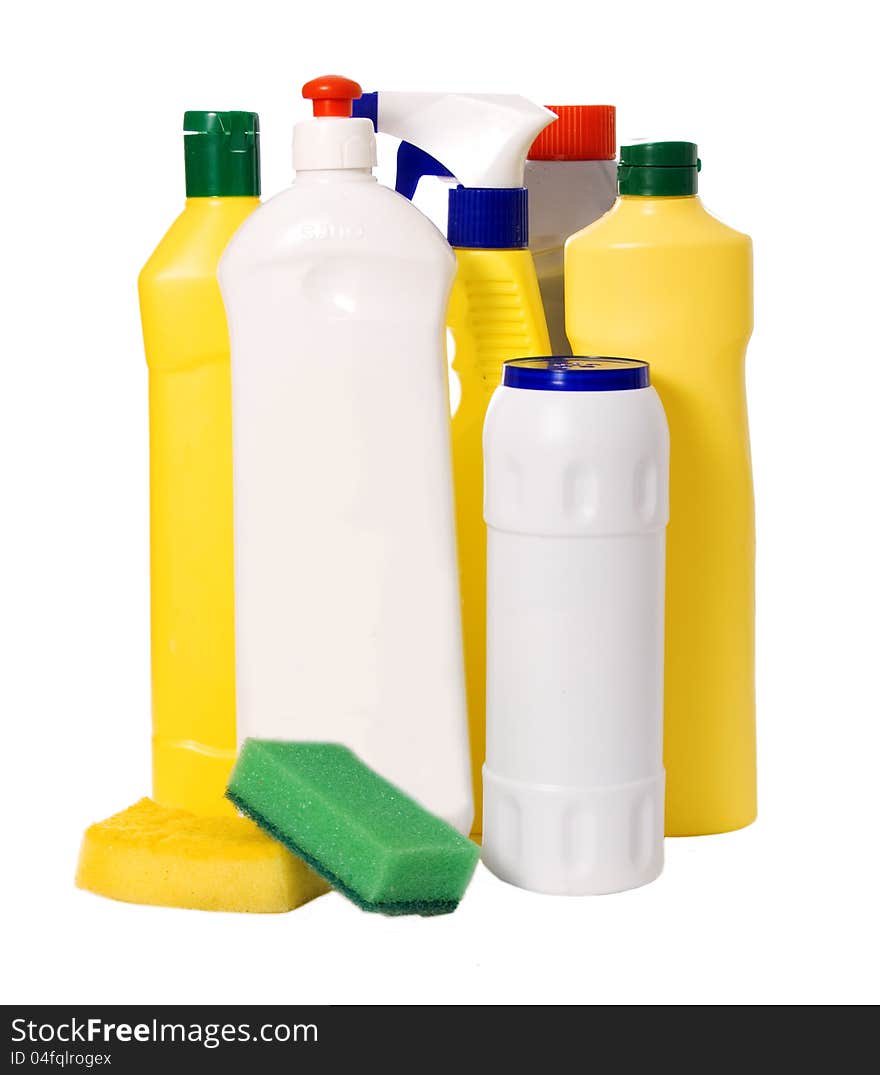 Detergent bottles and sponges