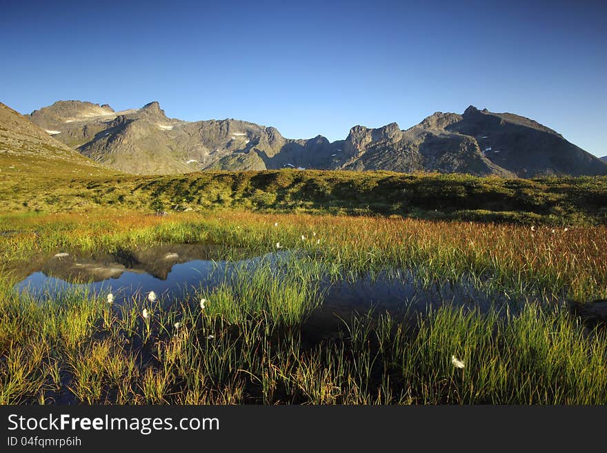 Mountain landscape above the Arctic Circle