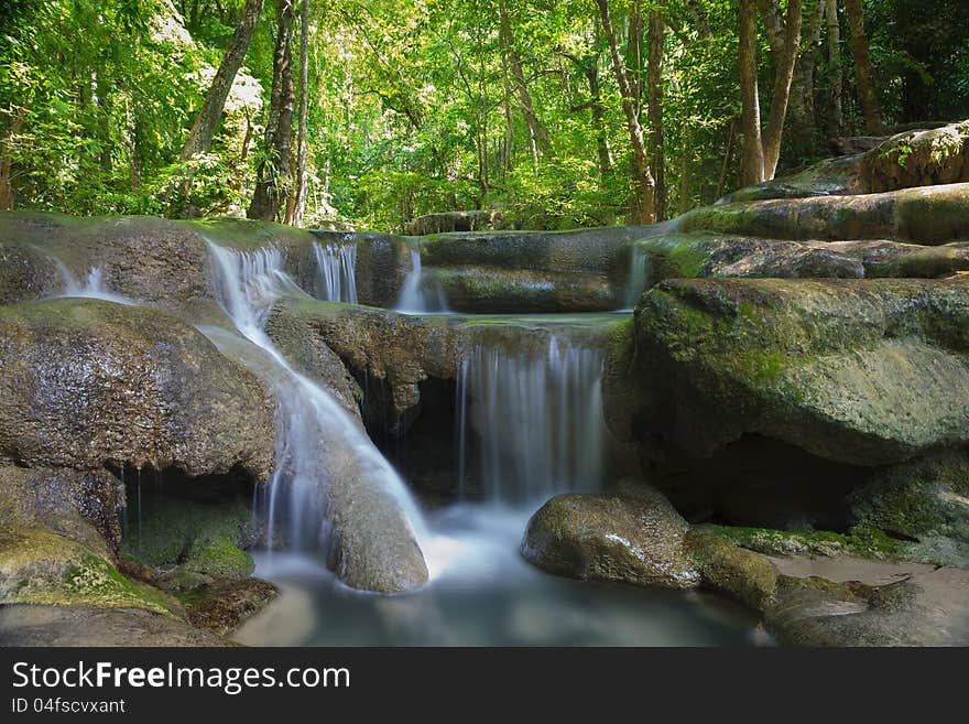 Deep forest Waterfall in Kanchanaburi, Thailand