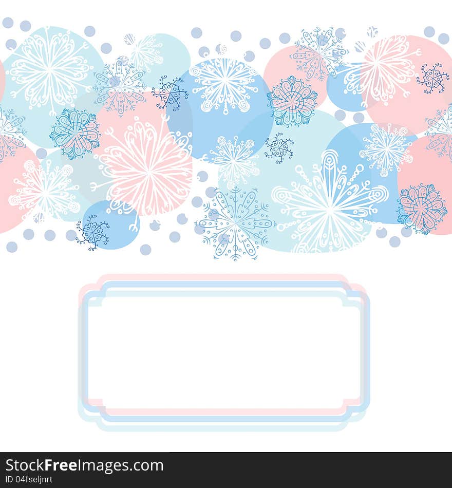 Vector seamless winter background with snowflakes and frame. Vector seamless winter background with snowflakes and frame