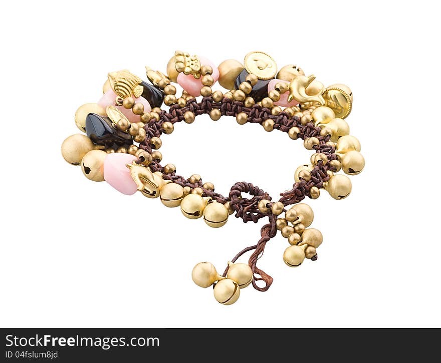 A cute brass bracelet decorated by gemstones