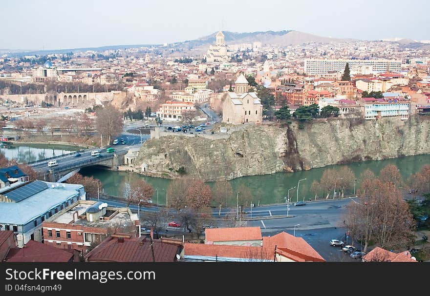 Panoramic view of Tbilisi city with medieval castle of Narikala , Republic of Georgia, Caucasus regionll. Panoramic view of Tbilisi city with medieval castle of Narikala , Republic of Georgia, Caucasus regionll