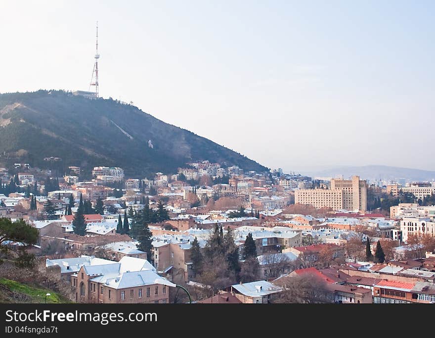 Panoramic view of Tbilisi city with medieval castle of Narikala , Republic of Georgia, Caucasus regionll. Panoramic view of Tbilisi city with medieval castle of Narikala , Republic of Georgia, Caucasus regionll