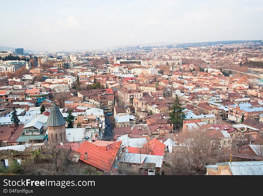 Panoramic view of Tbilisi city with medieval castle of Narikala , Republic of Georgia, Caucasus regionll. Panoramic view of Tbilisi city with medieval castle of Narikala , Republic of Georgia, Caucasus regionll