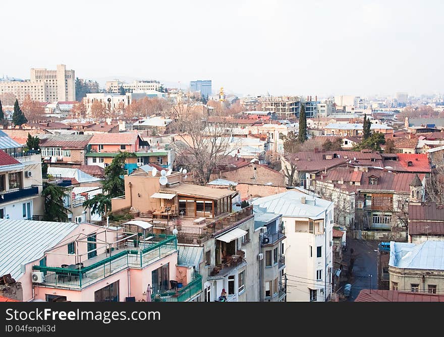 Panoramic view of Tbilisi city with medieval castle of Narikala , Republic of Georgia, Caucasus regionll. Panoramic view of Tbilisi city with medieval castle of Narikala , Republic of Georgia, Caucasus regionll