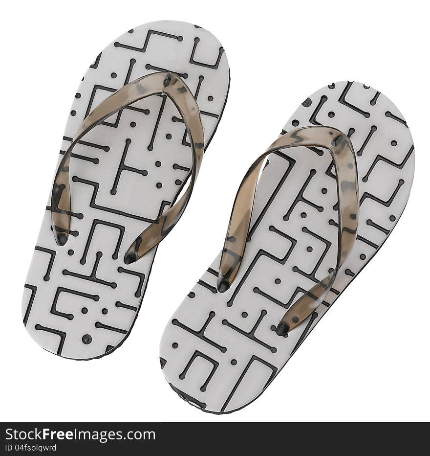 A pair of beach or outdoor slippers