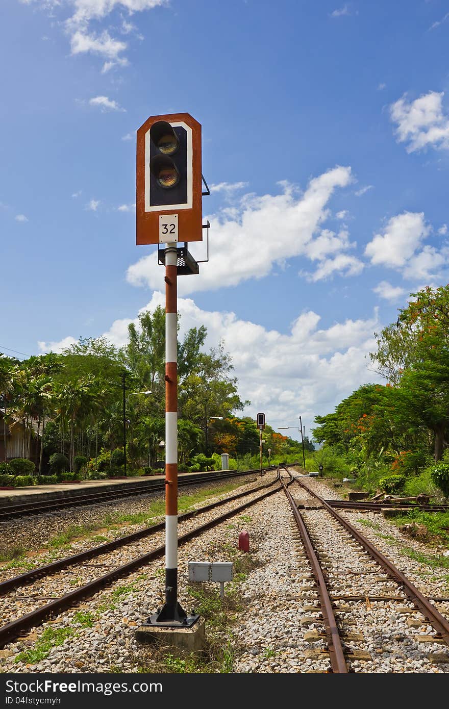 Traffic light on railway track. Traffic light on railway track