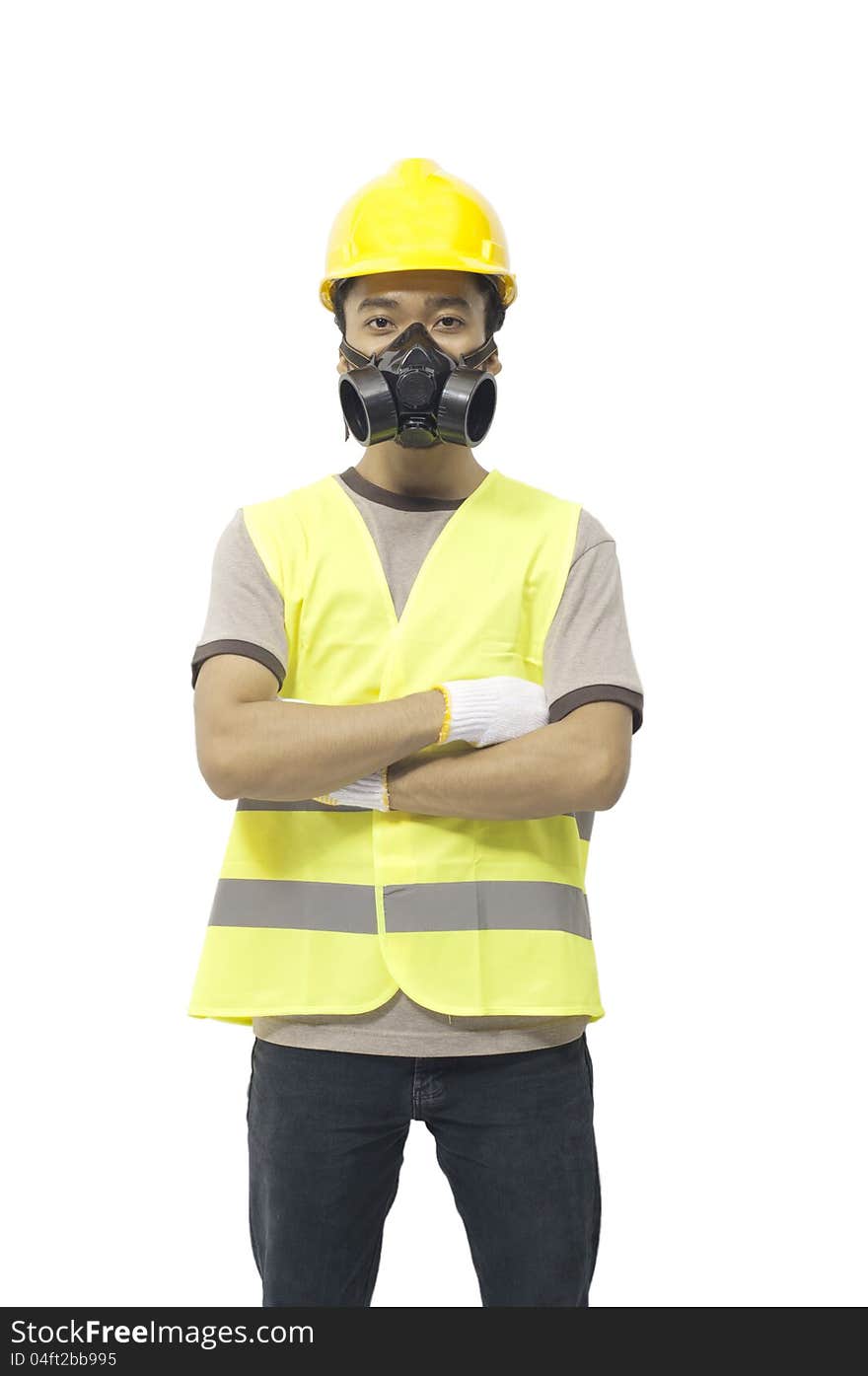 Worker wearing work gear isolated over white background