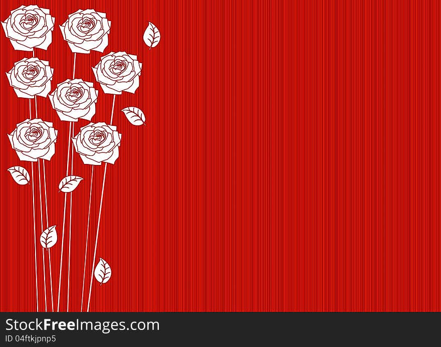 Abstract red background with roses and leaves