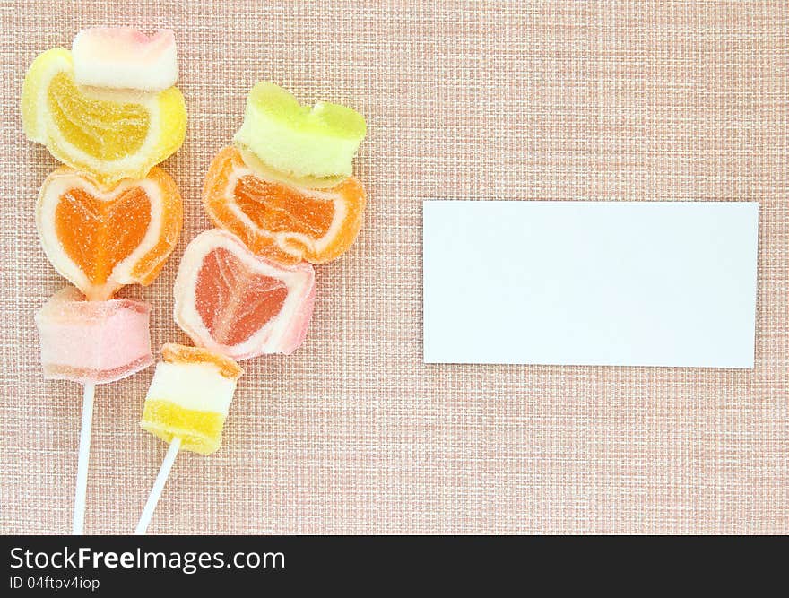 Colorful jelly candy stick and white paper label