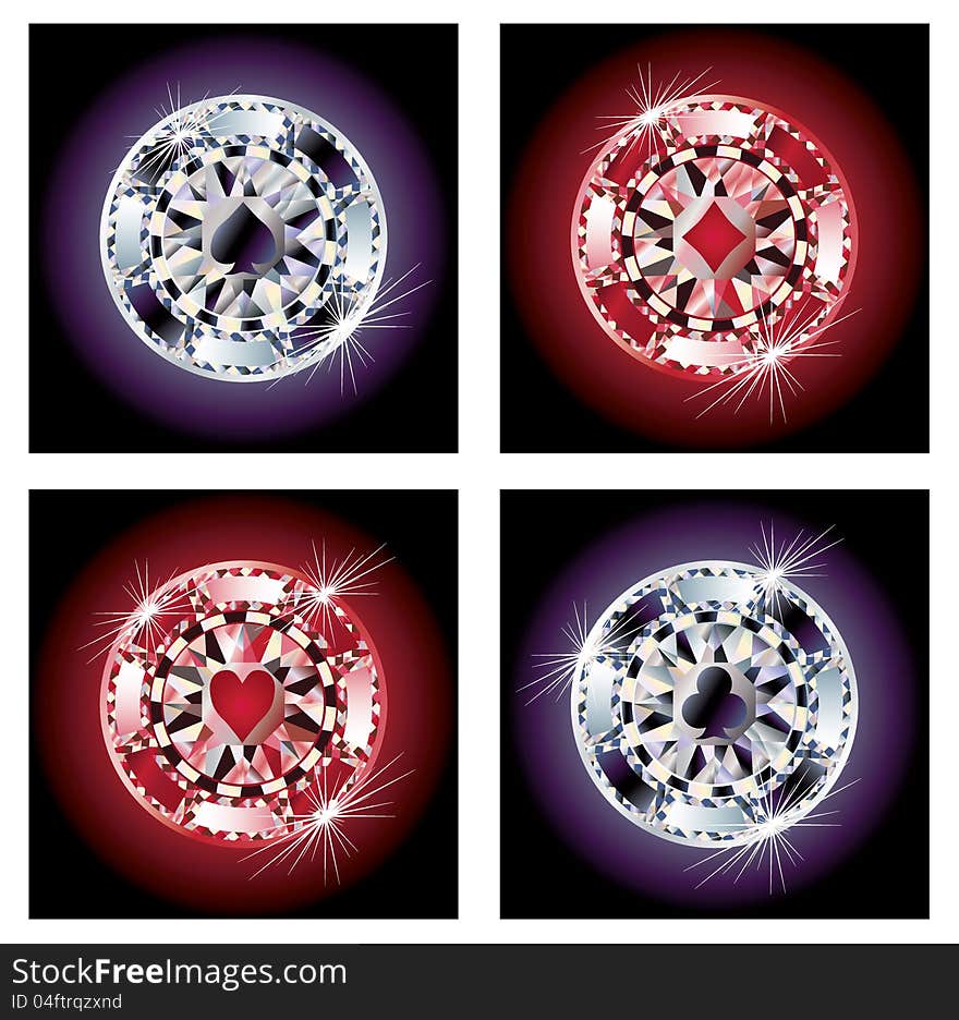 Set diamond poker chips, illustration