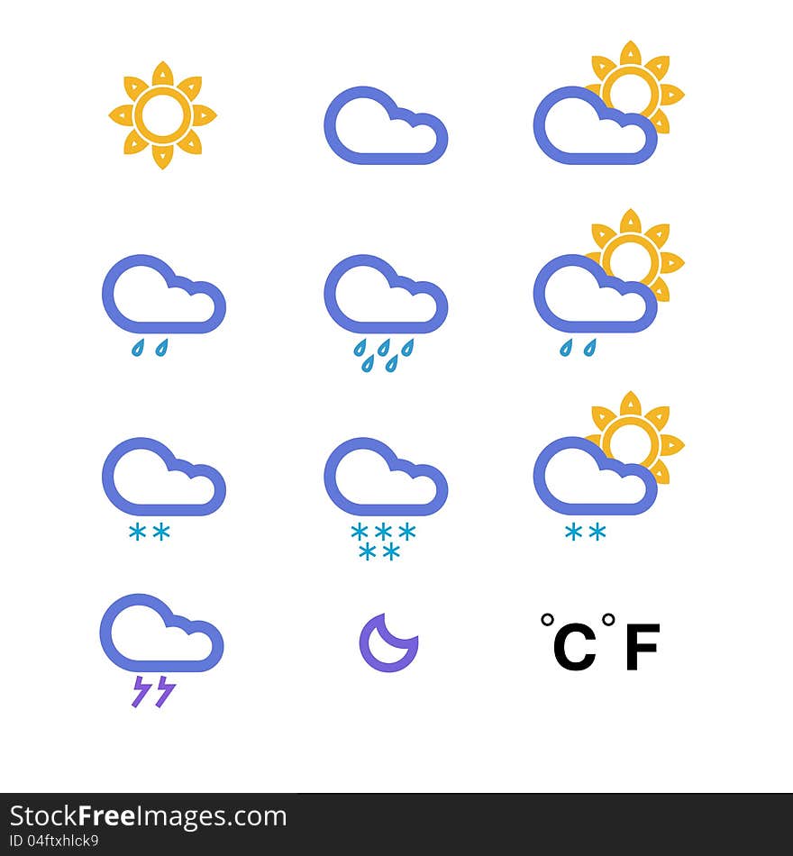 Vector color weather conditon icons collection, isolated